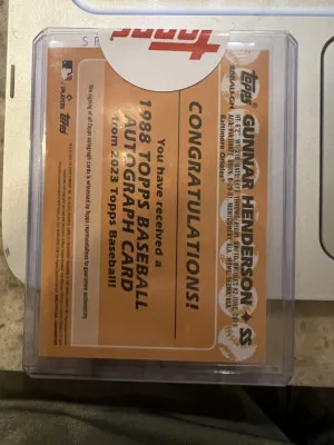 2023 Topps Gunnar Henderson 1998 Topps Baseball Autograph Card from  2023.  Rookie Card with Autograph on Card back
